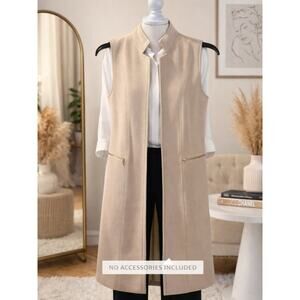 Calvin Klein Beige Longline Vest Sleeveless Coat Zip Pocket Size 10